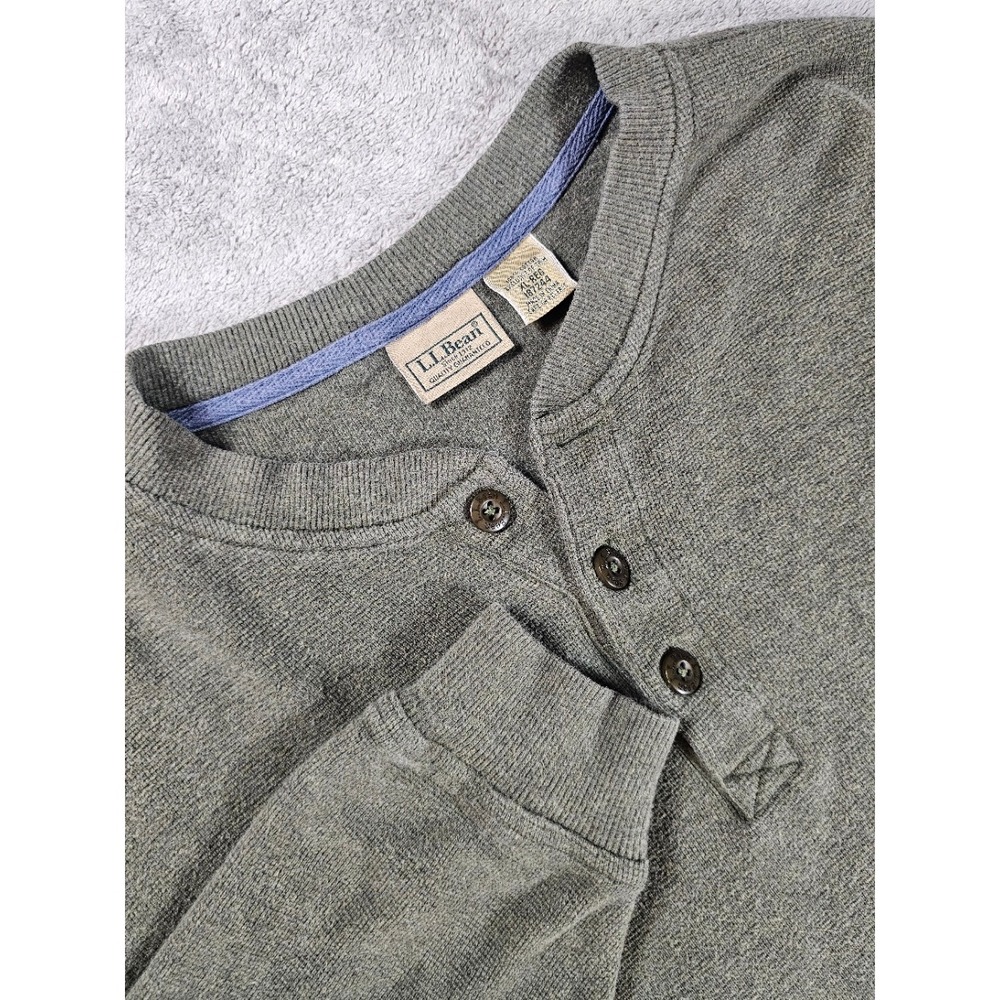 L.L.Bean Signature Gray Waffle Knit Henley Thermal‎ Long Sleeve XL Gorpcore
